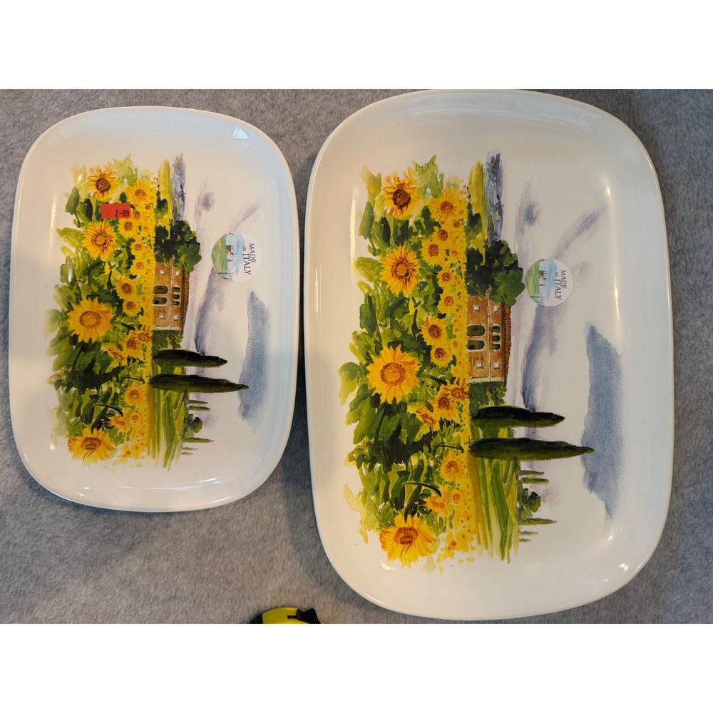 Made in Italy Sunflower Ceramic Serving Platters Set of 2 Tuscan Landscape Trays